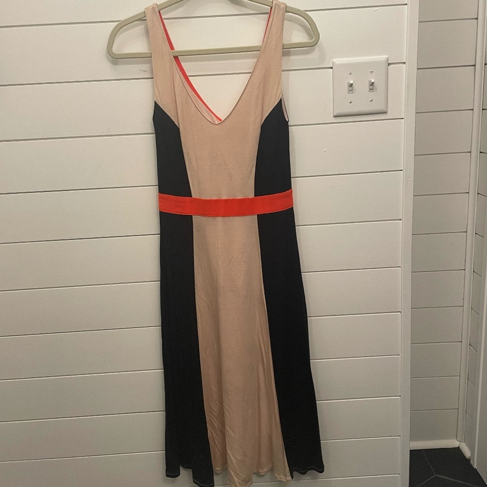 Boden Dress Size 4R Women's Louisa Colourblock sleeveless Cream Black Maxi Dress